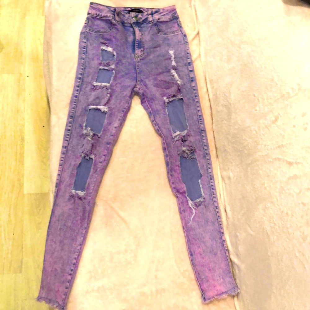 High waisted distressed skinny denim jeans